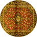 Round Machine Washable Medallion Yellow Traditional Rug, wshtr3125yw