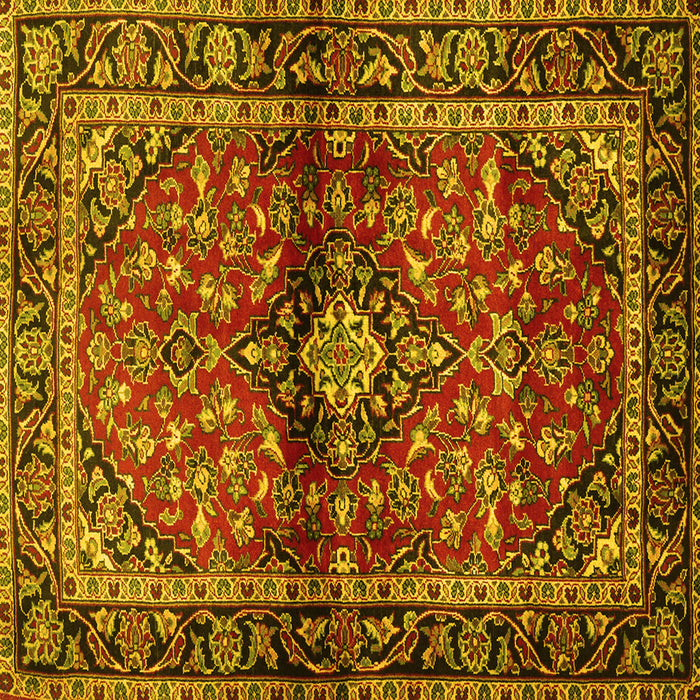 Square Machine Washable Medallion Yellow Traditional Rug, wshtr3125yw