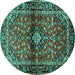 Round Machine Washable Medallion Turquoise Traditional Area Rugs, wshtr3125turq