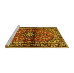 Sideview of Machine Washable Medallion Yellow Traditional Rug, wshtr3125yw