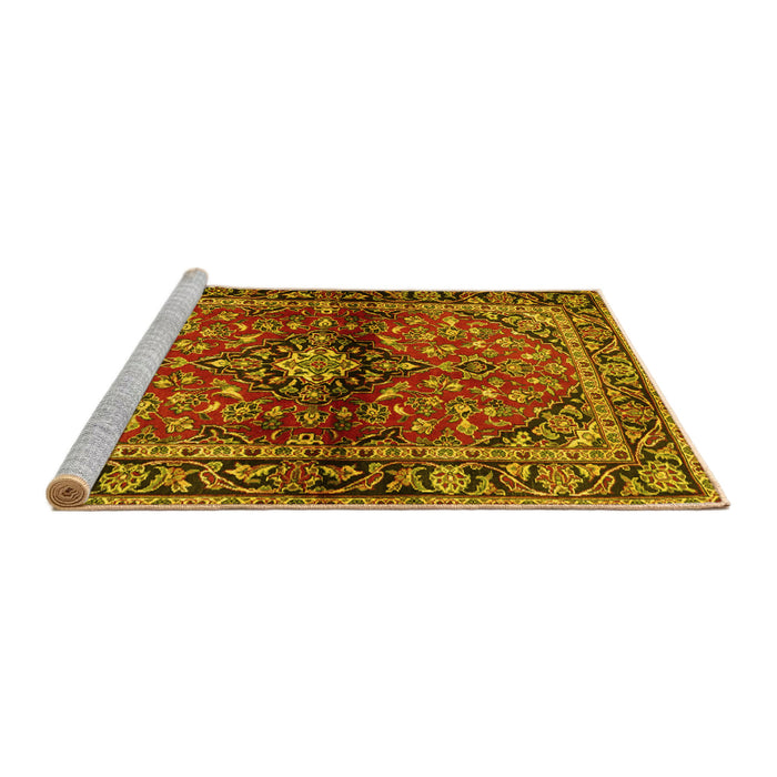 Sideview of Machine Washable Medallion Yellow Traditional Rug, wshtr3125yw