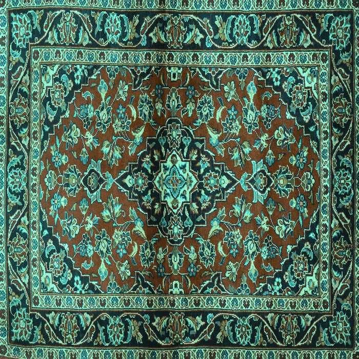 Square Machine Washable Medallion Turquoise Traditional Area Rugs, wshtr3125turq
