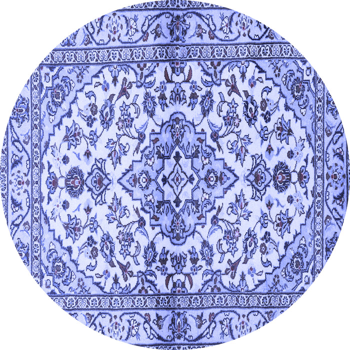 Round Machine Washable Medallion Blue Traditional Rug, wshtr3126blu