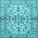 Square Machine Washable Medallion Light Blue Traditional Rug, wshtr3126lblu