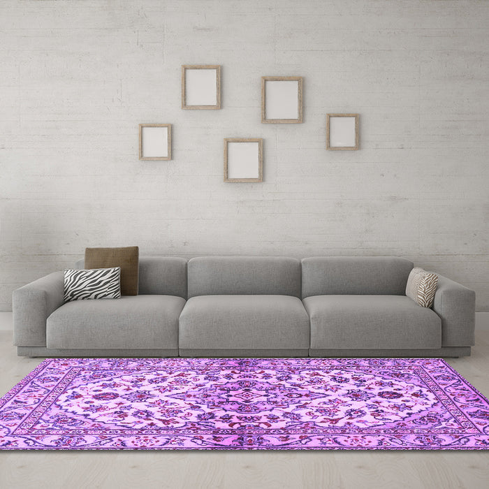 Machine Washable Medallion Purple Traditional Area Rugs in a Living Room, wshtr3126pur