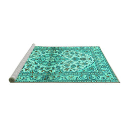 Sideview of Machine Washable Medallion Turquoise Traditional Area Rugs, wshtr3126turq