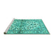 Sideview of Machine Washable Medallion Turquoise Traditional Area Rugs, wshtr3126turq