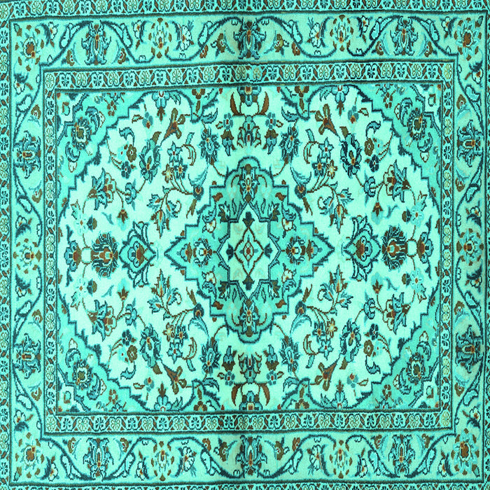 Square Medallion Turquoise Traditional Rug, tr3126turq