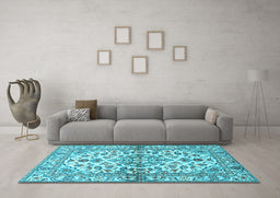 Machine Washable Medallion Light Blue Traditional Rug in a Living Room, wshtr3126lblu