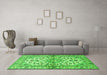 Machine Washable Medallion Green Traditional Area Rugs in a Living Room,, wshtr3126grn