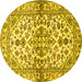 Round Machine Washable Medallion Yellow Traditional Rug, wshtr3126yw