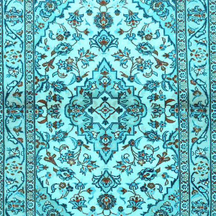 Machine Washable Medallion Light Blue Traditional Rug, wshtr3126lblu