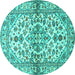 Round Machine Washable Medallion Turquoise Traditional Area Rugs, wshtr3126turq