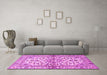 Machine Washable Medallion Pink Traditional Rug in a Living Room, wshtr3126pnk