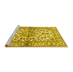 Sideview of Machine Washable Medallion Yellow Traditional Rug, wshtr3126yw