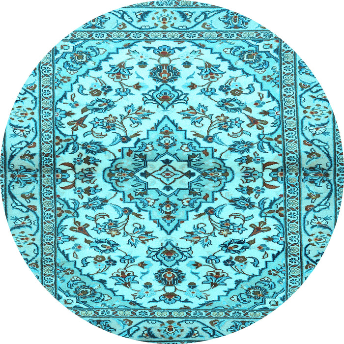 Round Medallion Light Blue Traditional Rug, tr3126lblu