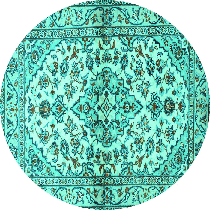 Round Medallion Turquoise Traditional Rug, tr3126turq