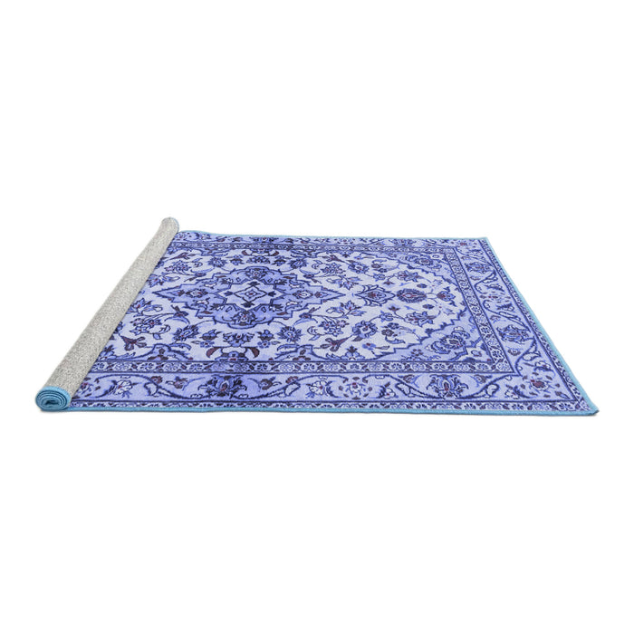 Sideview of Machine Washable Medallion Blue Traditional Rug, wshtr3126blu
