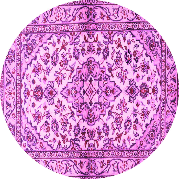 Round Machine Washable Medallion Pink Traditional Rug, wshtr3126pnk