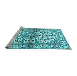 Sideview of Machine Washable Medallion Light Blue Traditional Rug, wshtr3126lblu