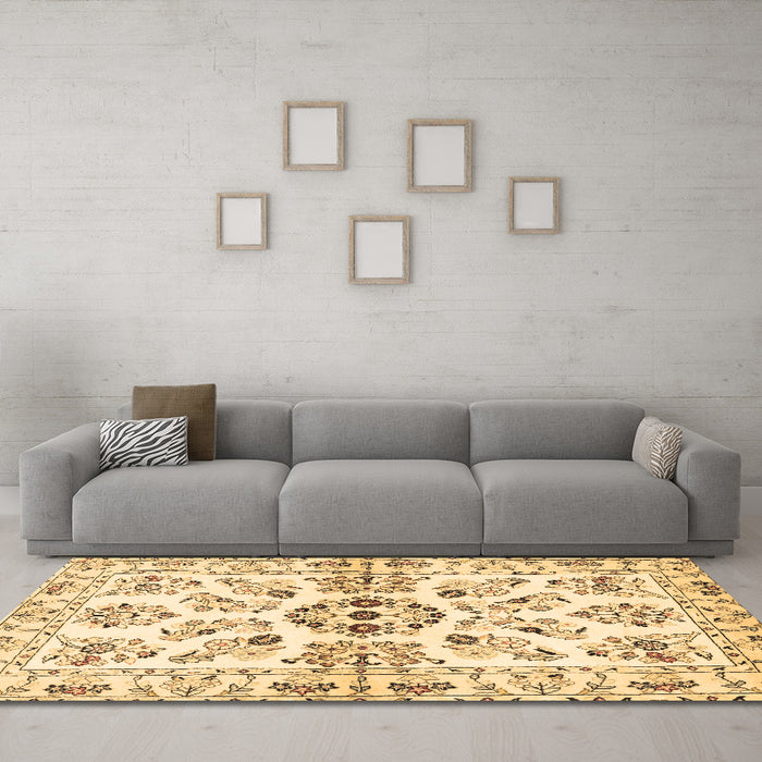 Machine Washable Persian Brown Traditional Rug in a Living Room,, wshtr3127brn