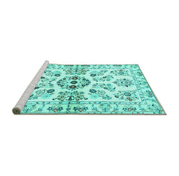 Sideview of Machine Washable Persian Turquoise Traditional Area Rugs, wshtr3127turq