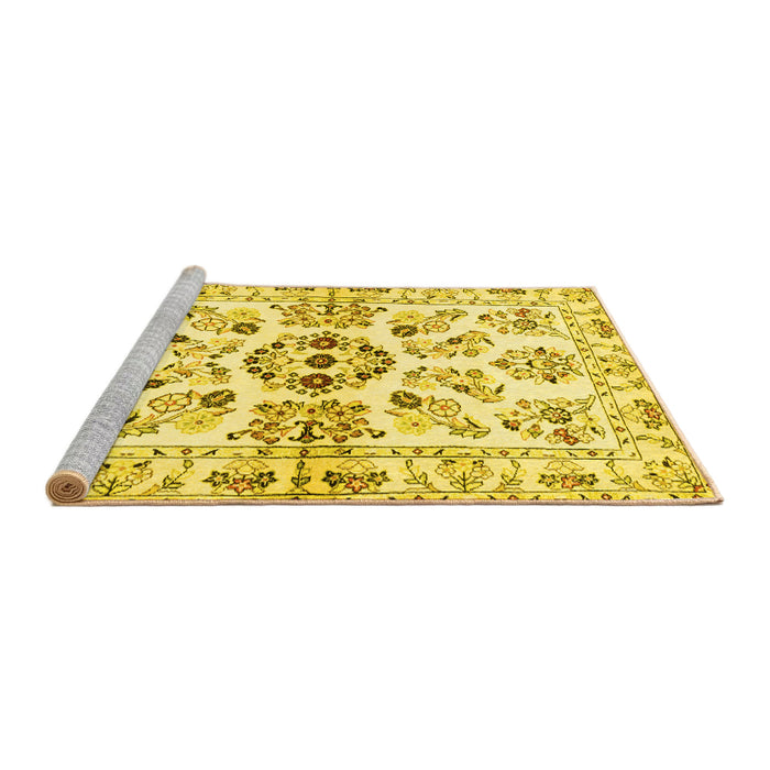 Sideview of Machine Washable Persian Yellow Traditional Rug, wshtr3127yw