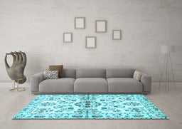 Machine Washable Persian Light Blue Traditional Rug in a Living Room, wshtr3127lblu