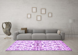 Machine Washable Persian Purple Traditional Area Rugs in a Living Room, wshtr3127pur