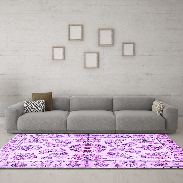 Machine Washable Persian Purple Traditional Area Rugs in a Living Room, wshtr3127pur