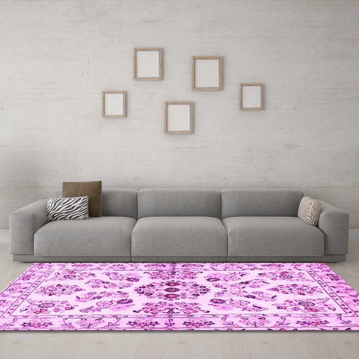 Machine Washable Persian Pink Traditional Rug in a Living Room, wshtr3127pnk