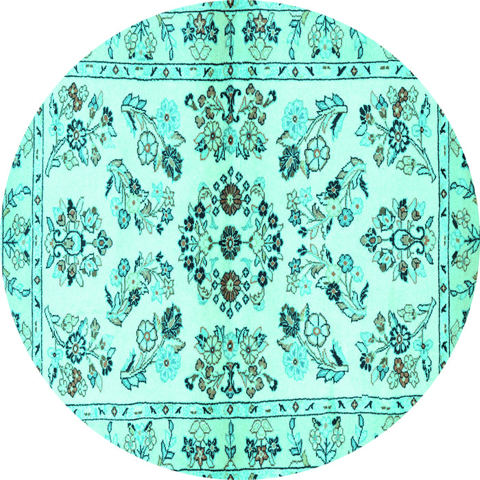 Round Machine Washable Persian Turquoise Traditional Area Rugs, wshtr3127turq