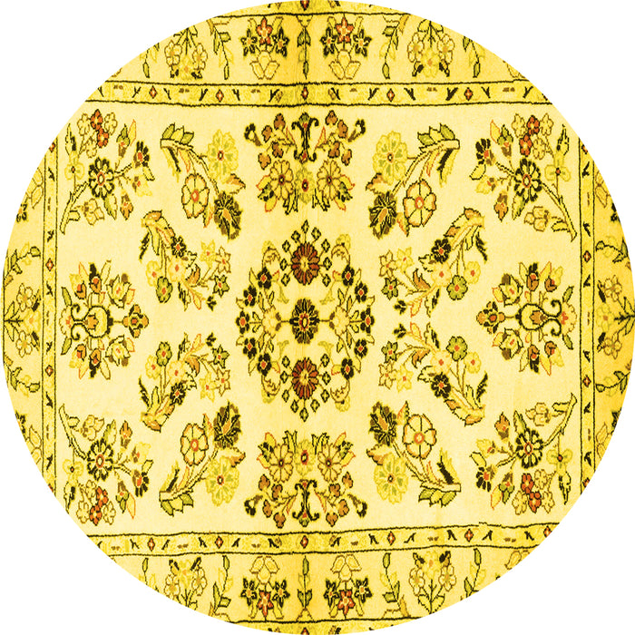 Round Machine Washable Persian Yellow Traditional Rug, wshtr3127yw