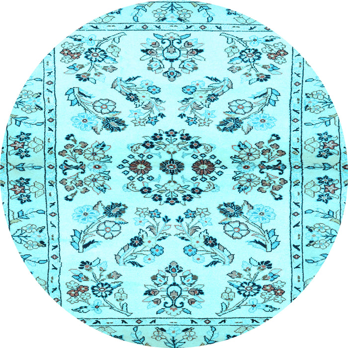 Round Machine Washable Persian Light Blue Traditional Rug, wshtr3127lblu