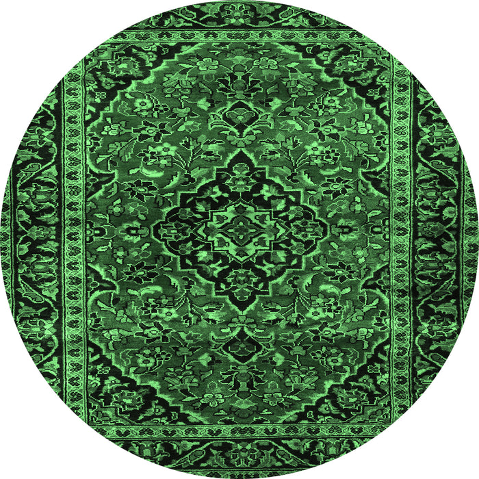 Round Machine Washable Persian Emerald Green Traditional Area Rugs, wshtr3128emgrn