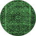 Round Machine Washable Persian Emerald Green Traditional Area Rugs, wshtr3128emgrn