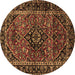 Round Machine Washable Persian Brown Traditional Rug, wshtr3128brn