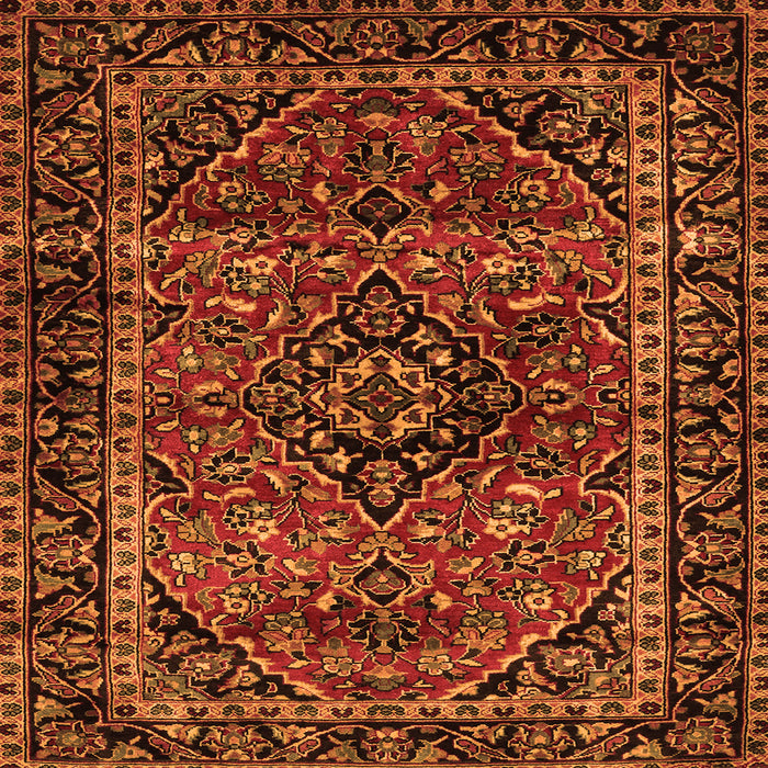 Round Machine Washable Persian Orange Traditional Area Rugs, wshtr3128org