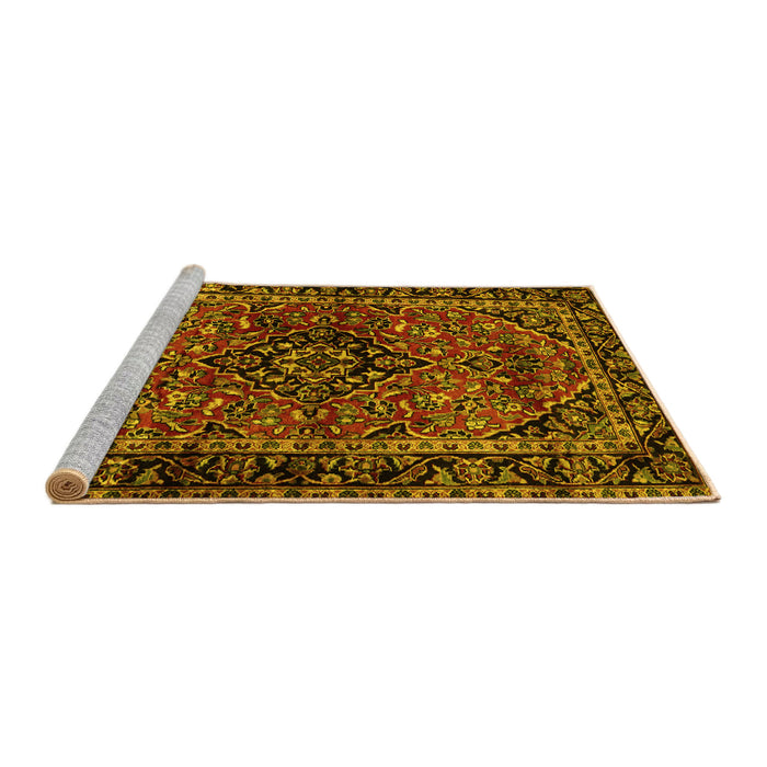 Sideview of Machine Washable Persian Yellow Traditional Rug, wshtr3128yw