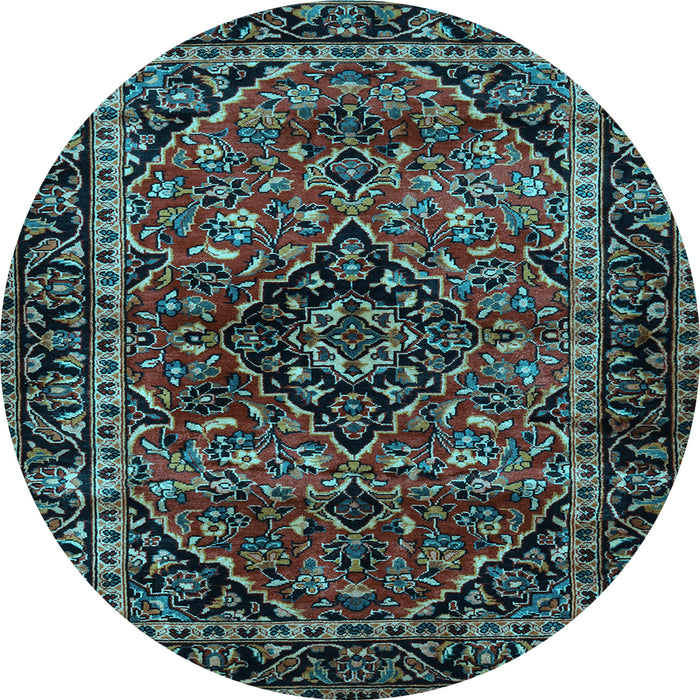 Round Machine Washable Persian Light Blue Traditional Rug, wshtr3128lblu