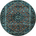 Round Machine Washable Persian Light Blue Traditional Rug, wshtr3128lblu