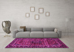 Machine Washable Persian Pink Traditional Rug in a Living Room, wshtr3128pnk