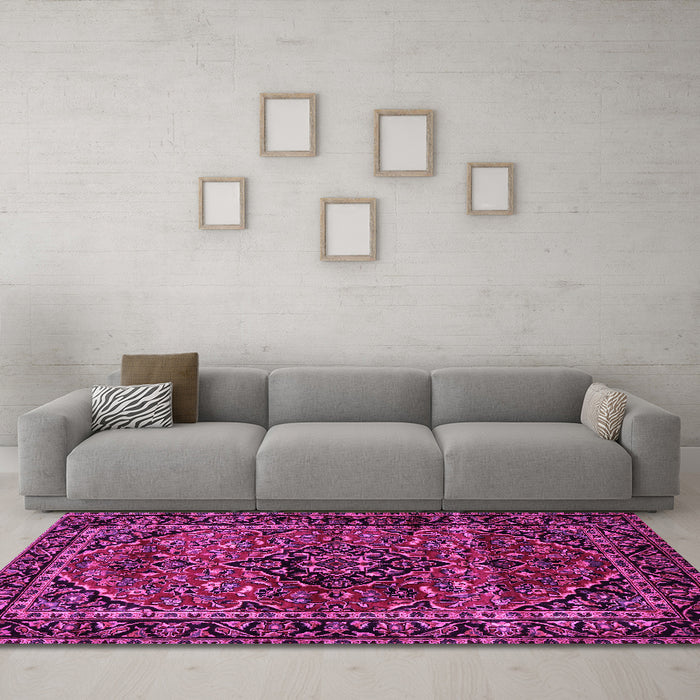 Machine Washable Persian Pink Traditional Rug in a Living Room, wshtr3128pnk