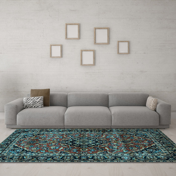 Machine Washable Persian Light Blue Traditional Rug in a Living Room, wshtr3128lblu