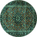 Round Machine Washable Persian Turquoise Traditional Area Rugs, wshtr3128turq