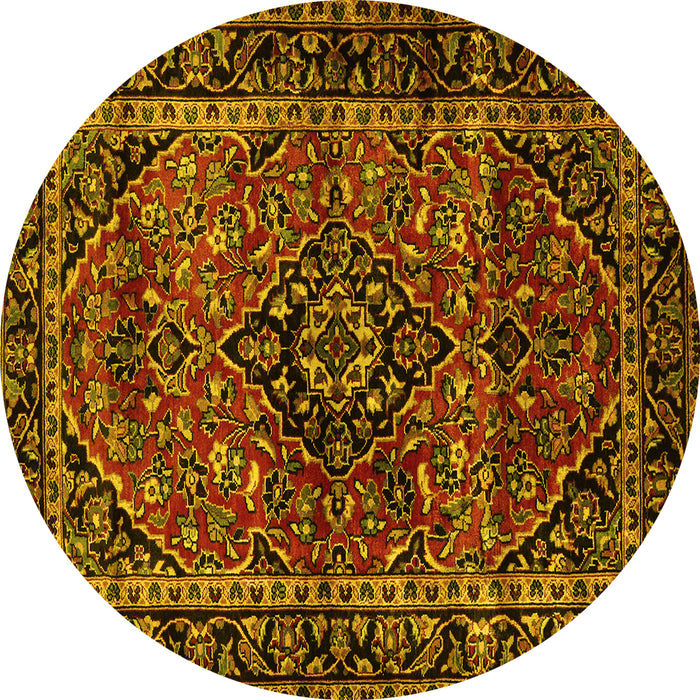Round Machine Washable Persian Yellow Traditional Rug, wshtr3128yw