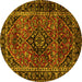 Round Machine Washable Persian Yellow Traditional Rug, wshtr3128yw