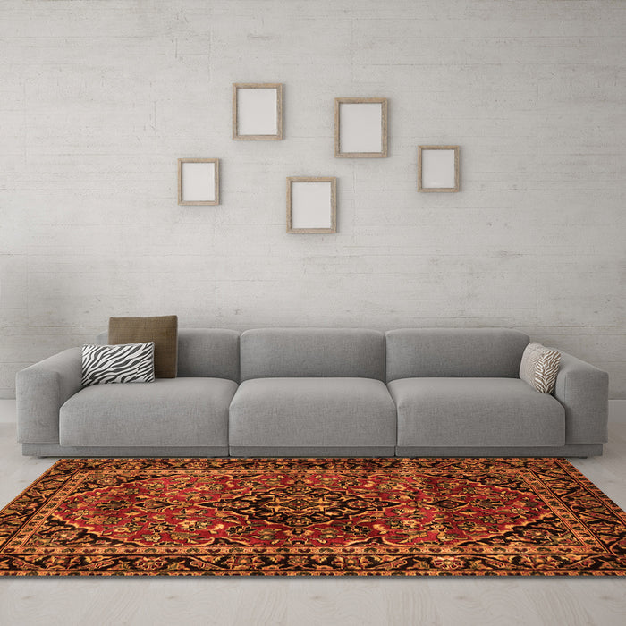 Machine Washable Persian Orange Traditional Area Rugs in a Living Room, wshtr3128org