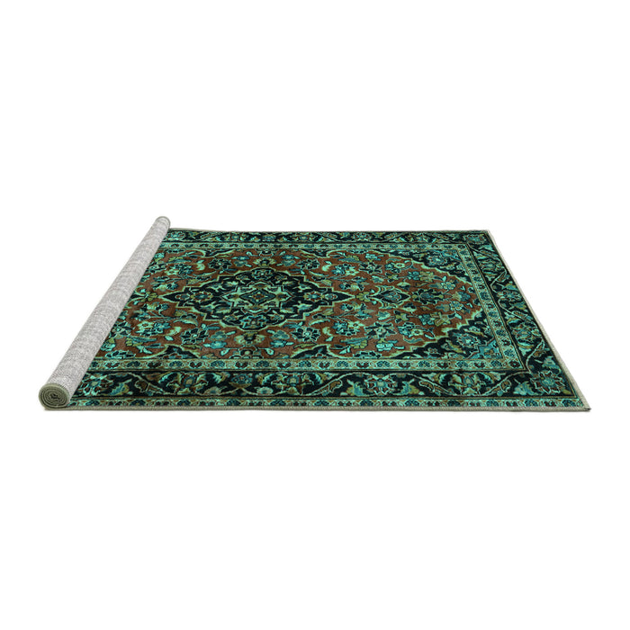 Sideview of Machine Washable Persian Turquoise Traditional Area Rugs, wshtr3128turq