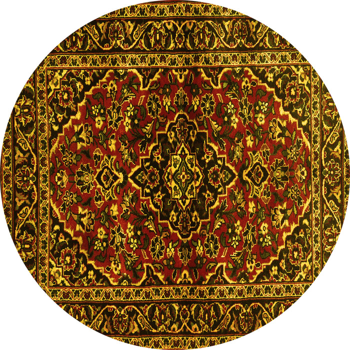 Round Machine Washable Persian Yellow Traditional Rug, wshtr3129yw
